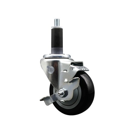 Service Caster 3.5'' Black Poly Swivel 1-1/8'' Expanding Stem Caster with Brake SCC-EX20S3514-PPUB-BLK-TLB-118